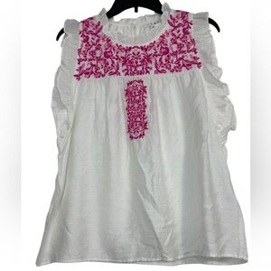 THML Sleeveless White and Pink Embellished Summery  Blouse